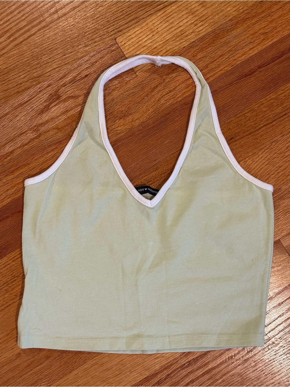 Brandy Melville Light Green Halter Crop Top with White Trim